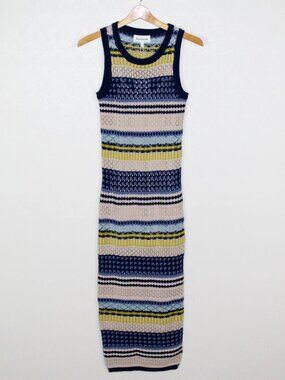 Heartloom Gimlet Crochet Midi Dress | Marina Stripe | Size XS | Pointelle Knit
